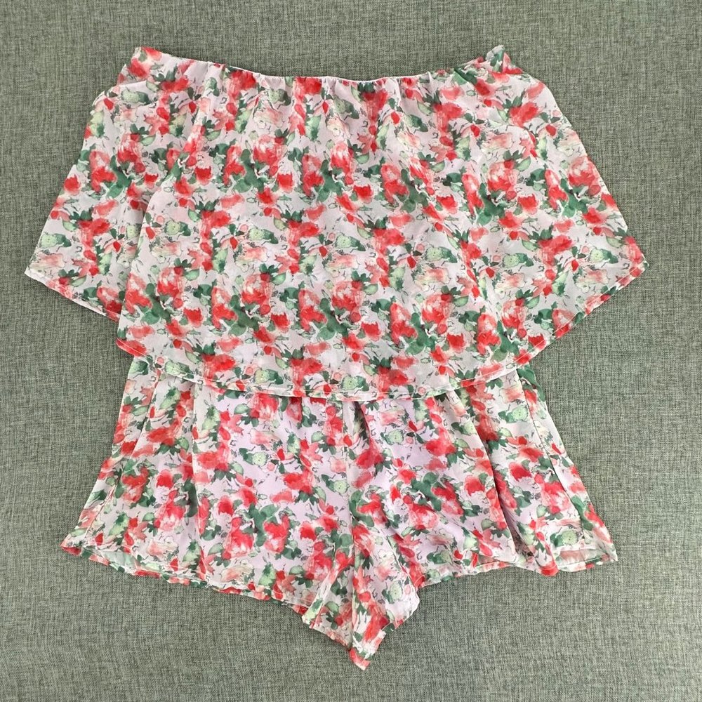 Harper Wren Cute‎ Floral Romper Small Strapless Lined Light Lavender Red Green